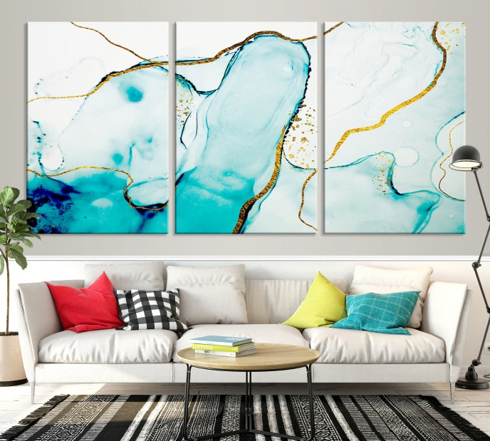 Turquoise Marble Fluid Effect Wall Art Abstract Canvas Wall Art Print