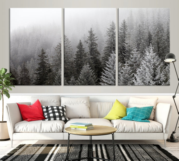 Big Foggy Forest and Misty Trees Forest Wall Art Canvas Print