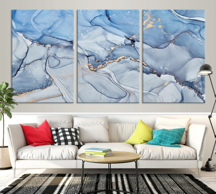 Ice Blue Marble Fluid Effect Wall Art Abstract Canvas Wall Art Print