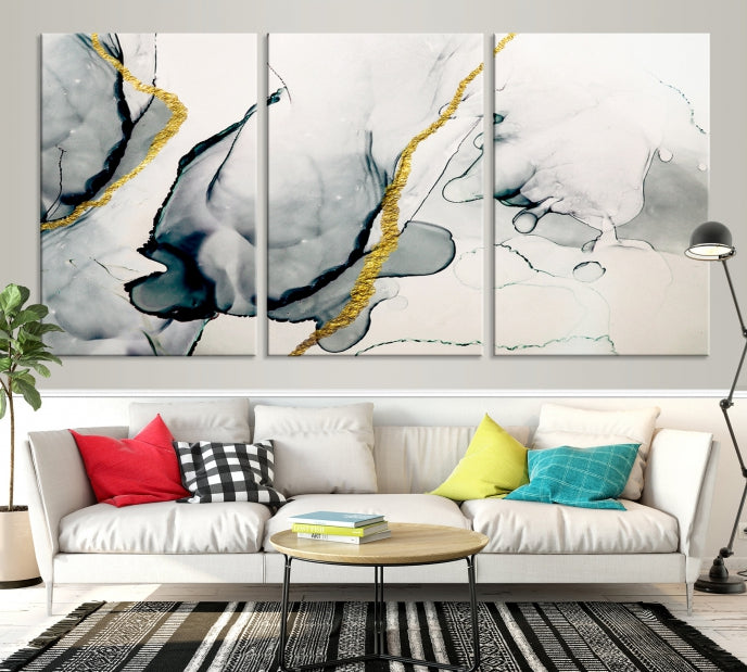 Gray Marble Fluid Effect Wall Art Abstract Canvas Wall Art Print