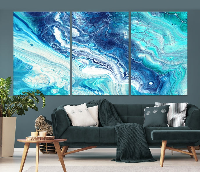 Turquoise Marble Fluid Effect Wall Art Abstract Canvas Wall Art Print