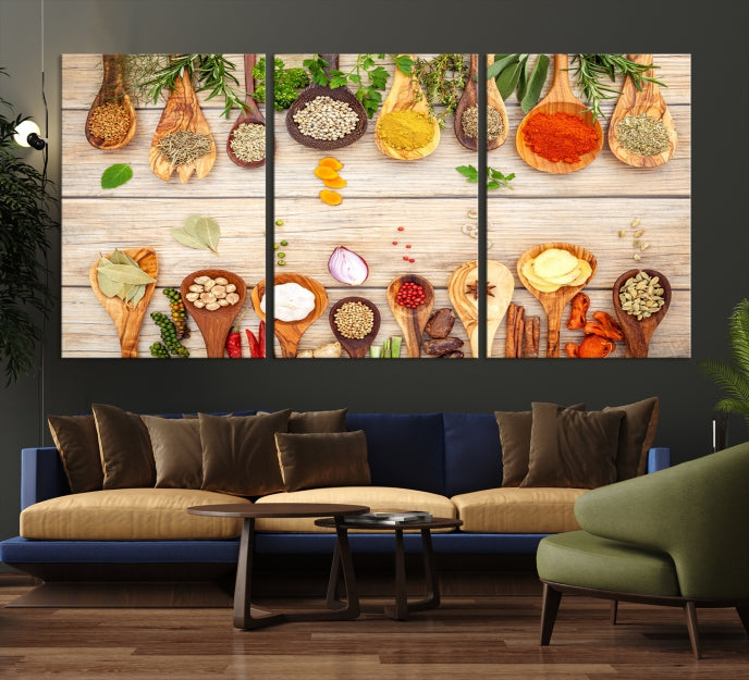 Lienzo decorativo para pared con especias de cocina en la mesa