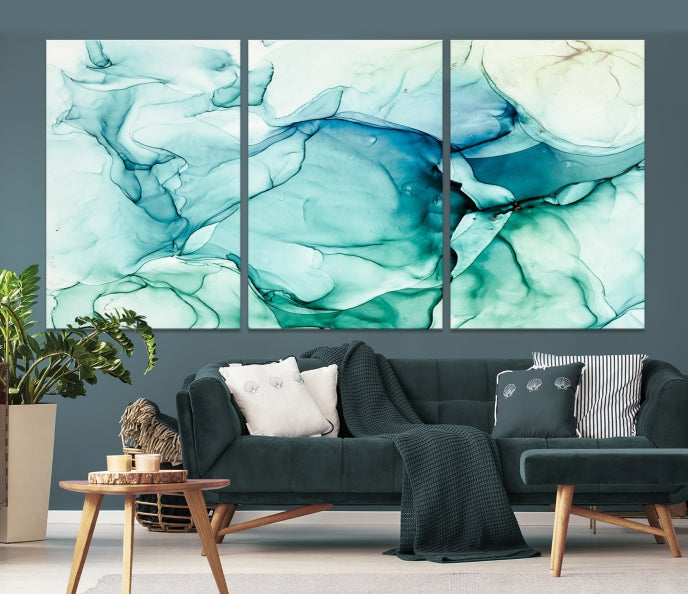 Impression d’art mural sur toile abstraite à effet fluide en marbre turquoise