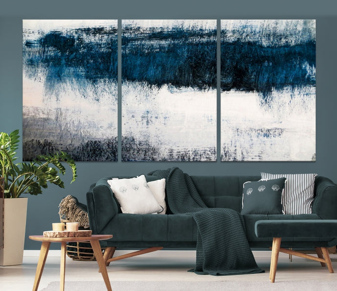 Impression d’art mural sur toile abstraite bleu marine et blanc