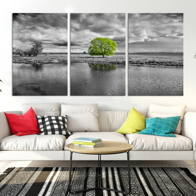 Pintura de paisaje de árbol en blanco y negro, arte de pared grande, árbol Lienzo