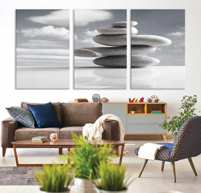 Still Life Black and White Zen Stones Wall Art Canvas Print