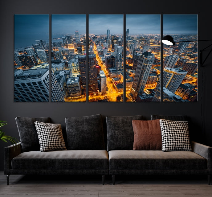 Chicago Wall Art Canvas Print Chicago City Night Canvas Print