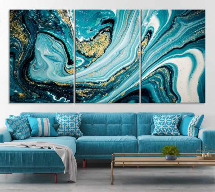 Turquoise Marble Fluid Effect Wall Art Abstract Canvas Wall Art Print