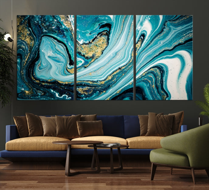 Turquoise Marble Fluid Effect Wall Art Abstract Canvas Wall Art Print