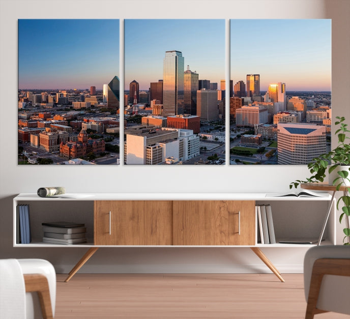 Lienzo decorativo para pared con vista del paisaje urbano del horizonte del amanecer de la ciudad de Dallas