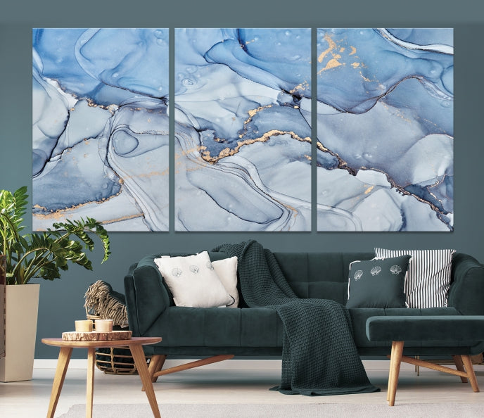 Ice Blue Marble Fluid Effect Wall Art Abstract Canvas Wall Art Print