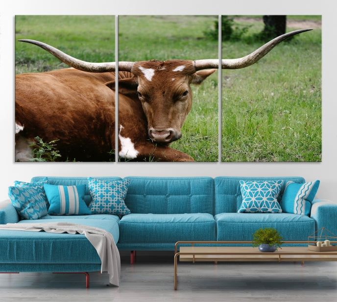 Longhorn Cow Animal Wall Art Canvas Print