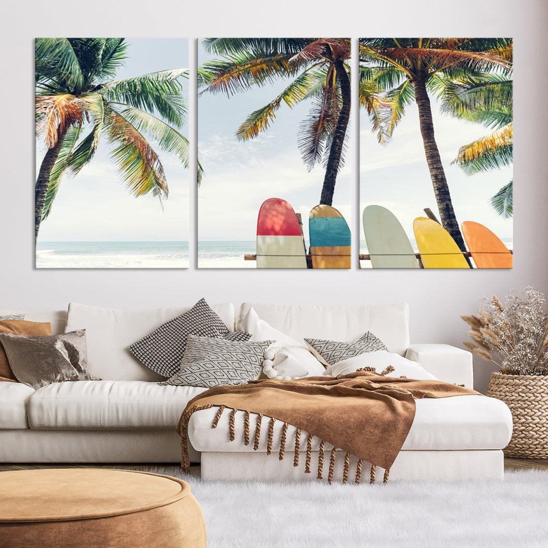 Palm and Surfing Board Wall Art Canvas Print