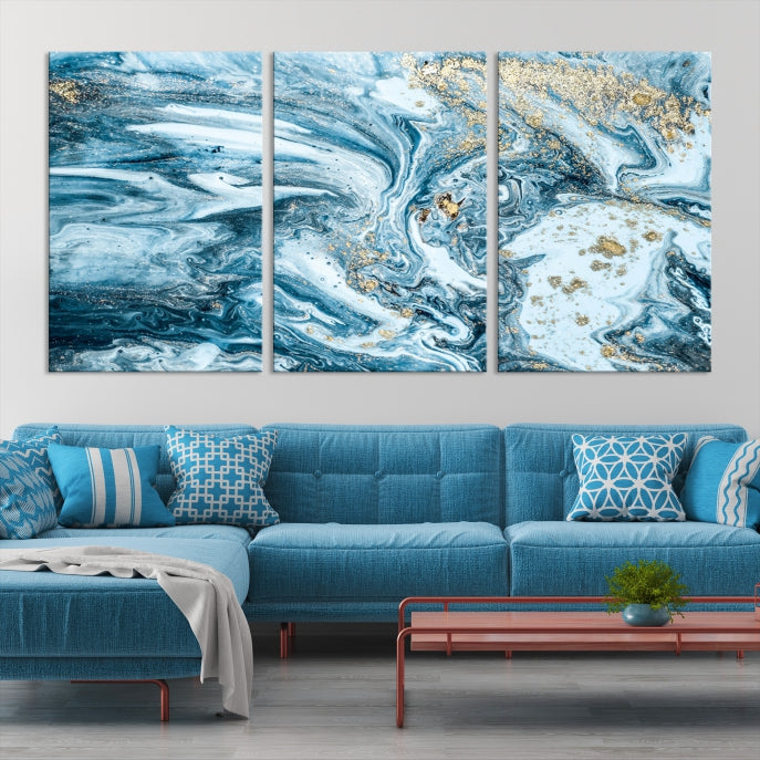 Ice Blue Marble Fluid Effect Wall Art Abstract Canvas Wall Art Print