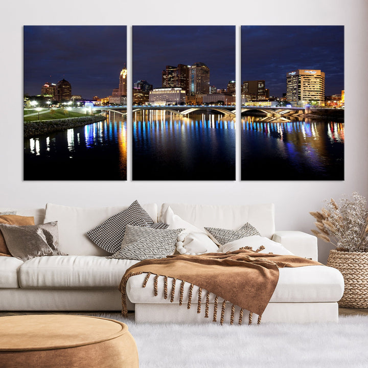 Columbus City Lights Night Skyline Cityscape View Wall Art Impression sur toile