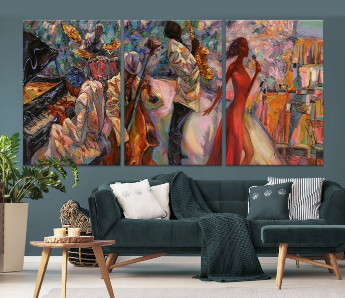 African Musician Women and Jazz Orchestra Wall Art Canvas Print