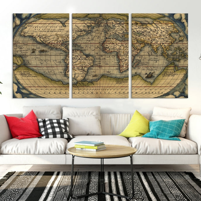 Lienzo decorativo para pared con mapa del viejo mundo, clásico, extra grande