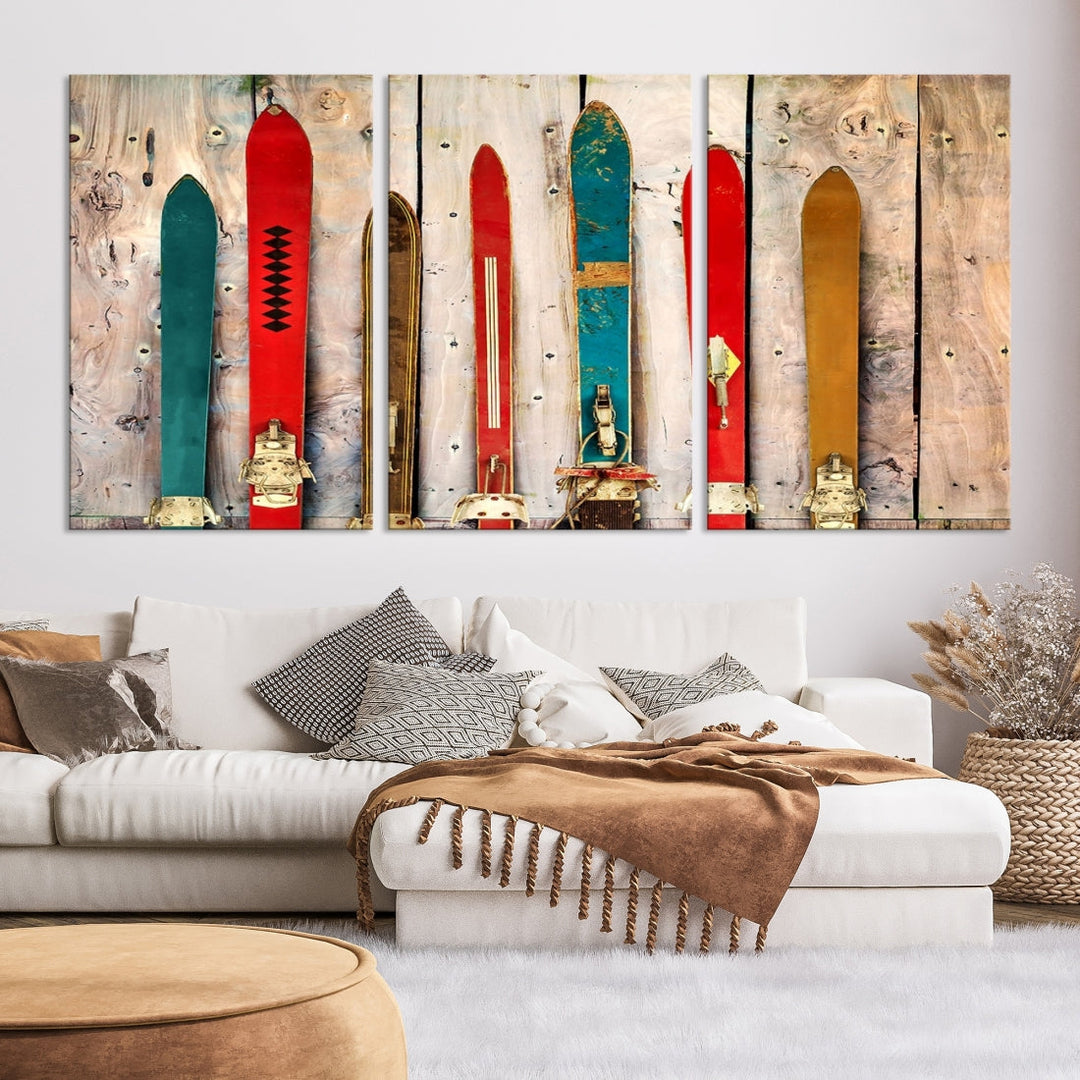 Wooden Rustic Old Skis Wall Art Canvas Print