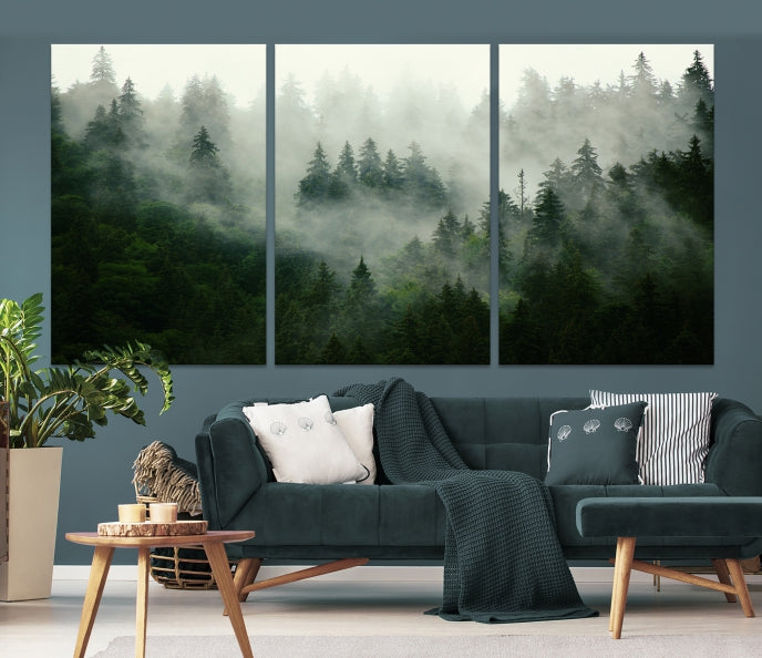 Lienzo decorativo para pared grande con bosque verde