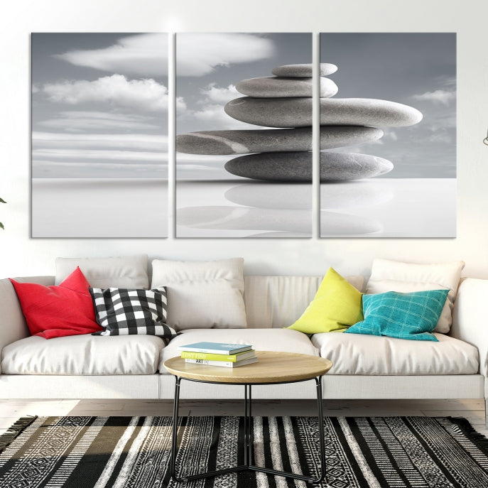 Still Life Black and White Zen Stones Wall Art Canvas Print