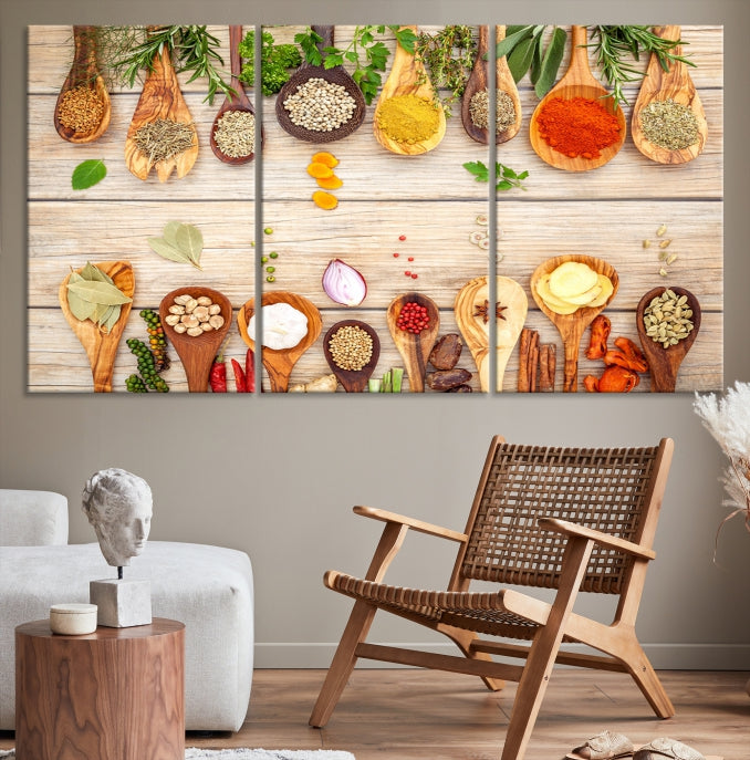 Lienzo decorativo para pared con especias de cocina en la mesa