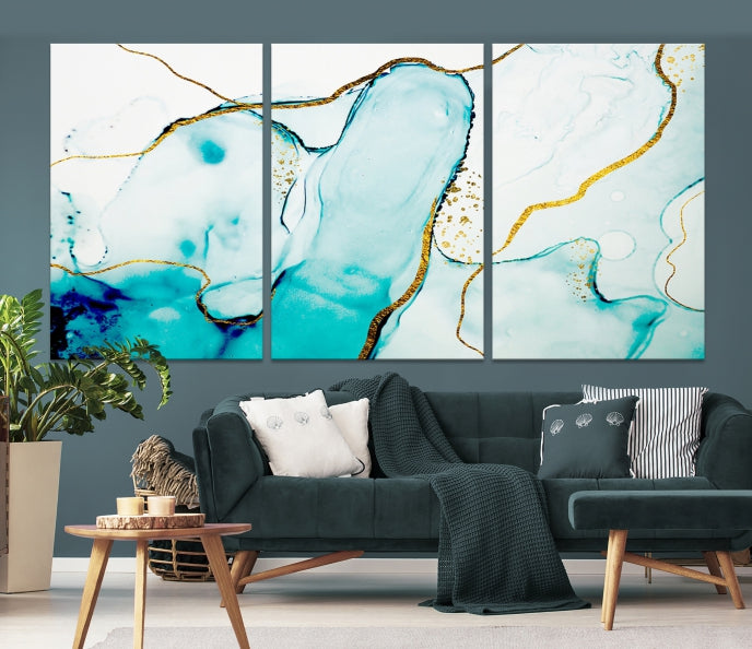 Turquoise Marble Fluid Effect Wall Art Abstract Canvas Wall Art Print