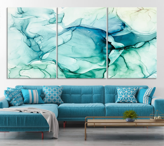 Turquoise Marble Fluid Effect Wall Art Abstract Canvas Wall Art Print