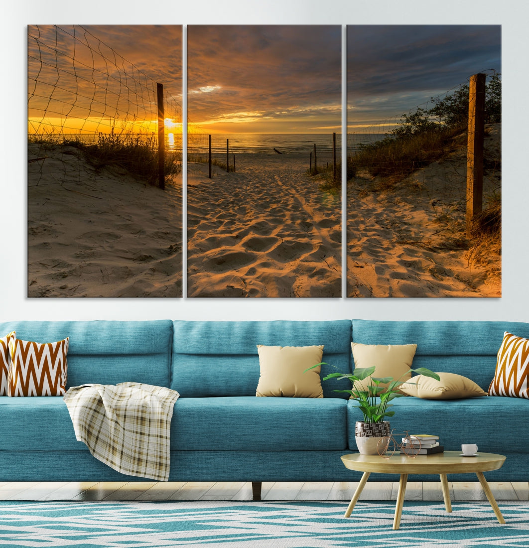 Fascinante lienzo de playa camino a la puesta de sol, arte de pared grande, playa, océano, puesta de sol, impresión en lienzo, playa tropical, puesta de sol, fotografía, lienzo para sala de estar, dormitorio, comedor, enmarcado listo para colgar