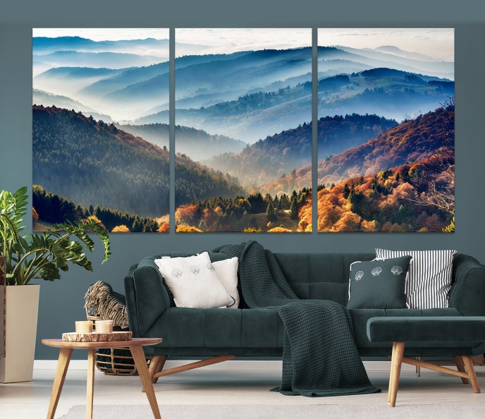 Lienzo decorativo para pared grande con bosque de montañas y otoño