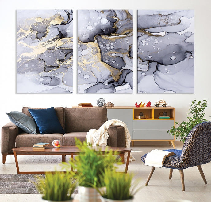 Gray Marble Fluid Effect Wall Art Abstract Canvas Wall Art Print