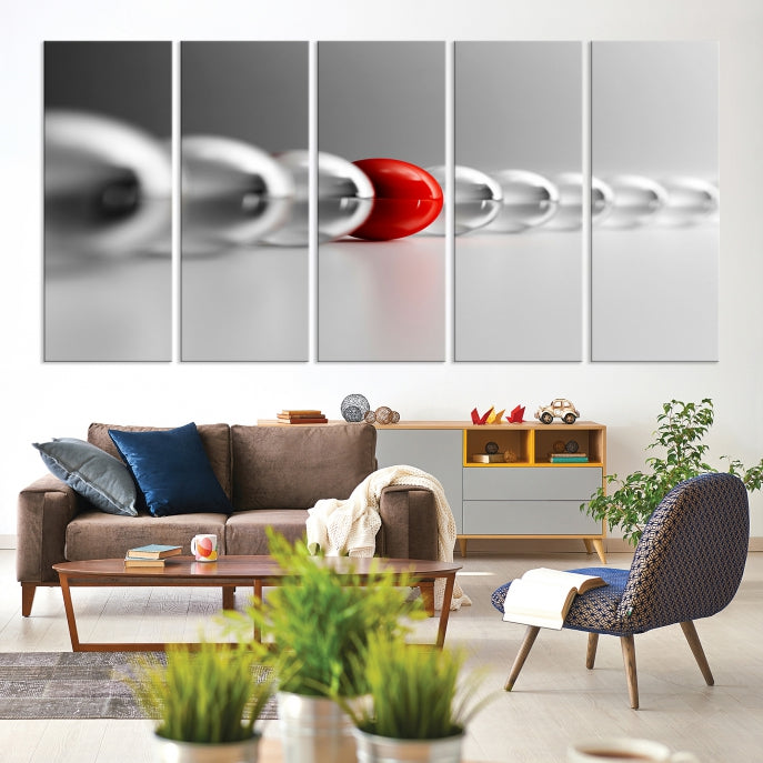 Art mural Boule rouge en boules grises Impression sur toile Art mural Noir Blanc Art différent