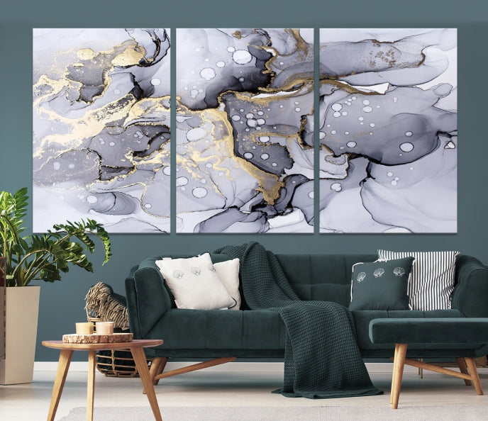 Gray Marble Fluid Effect Wall Art Abstract Canvas Wall Art Print