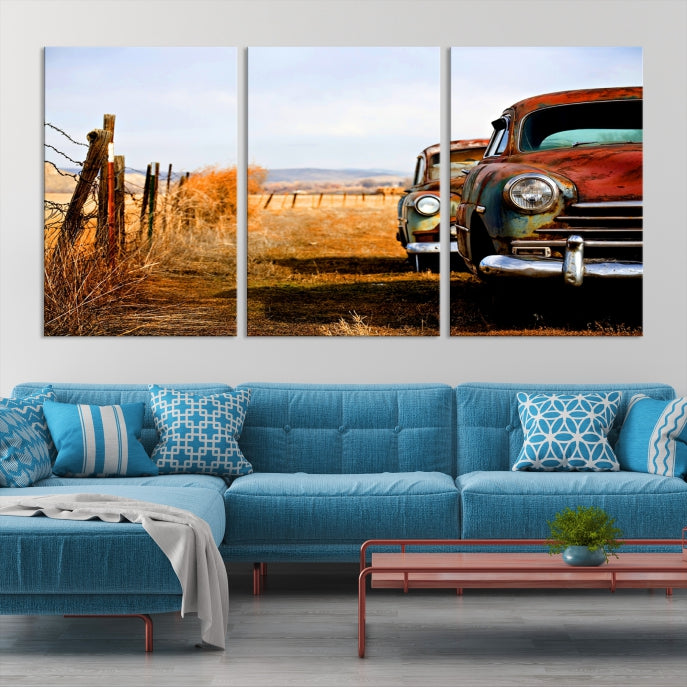 Vieille voiture classique rustique Art mural Impression sur toile