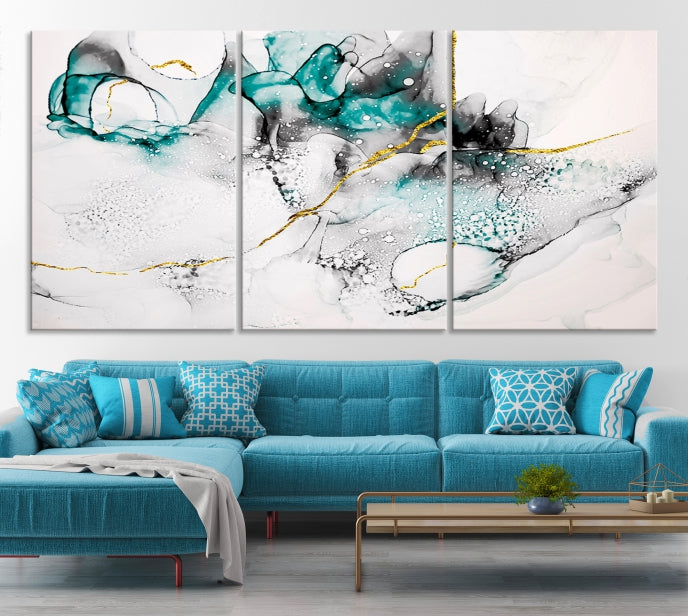 Green Marble Fluid Effect Wall Art Abstract Canvas Wall Art Print