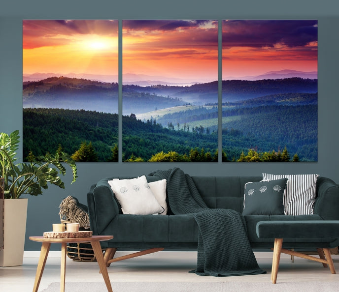 Impression sur toile d’art mural de montagne et de coucher du soleil