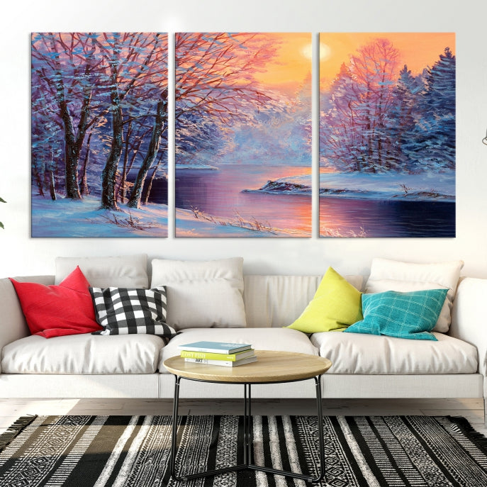 Pintura de paisaje de invierno, arte de pared grande, impresión en lienzo