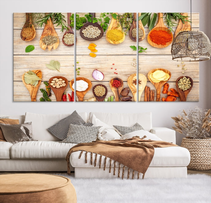 Lienzo decorativo para pared con especias de cocina en la mesa