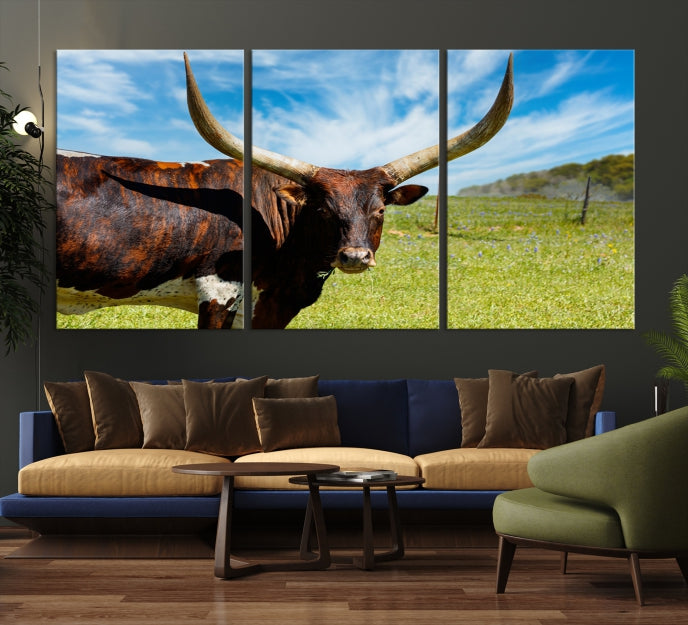 Longhorn and Cow Wall Art Canvas Print