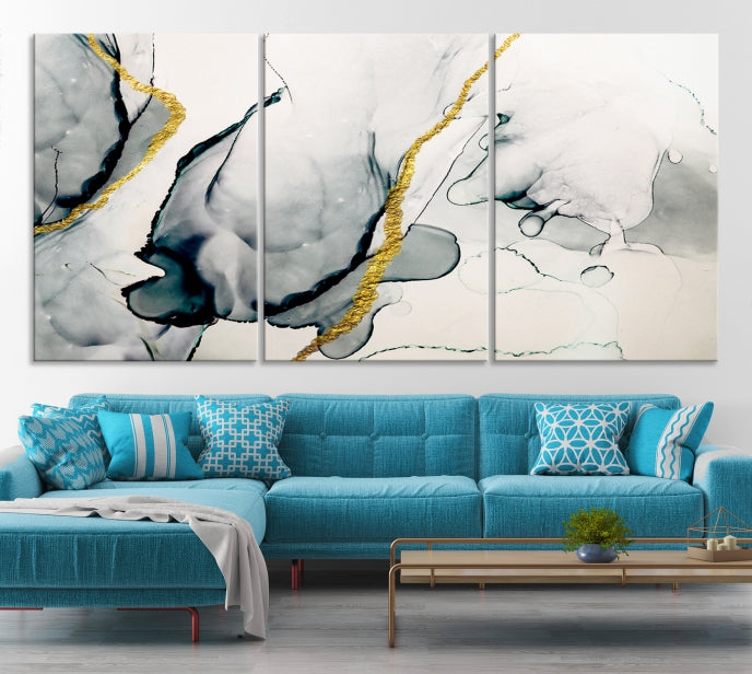 Gray Marble Fluid Effect Wall Art Abstract Canvas Wall Art Print