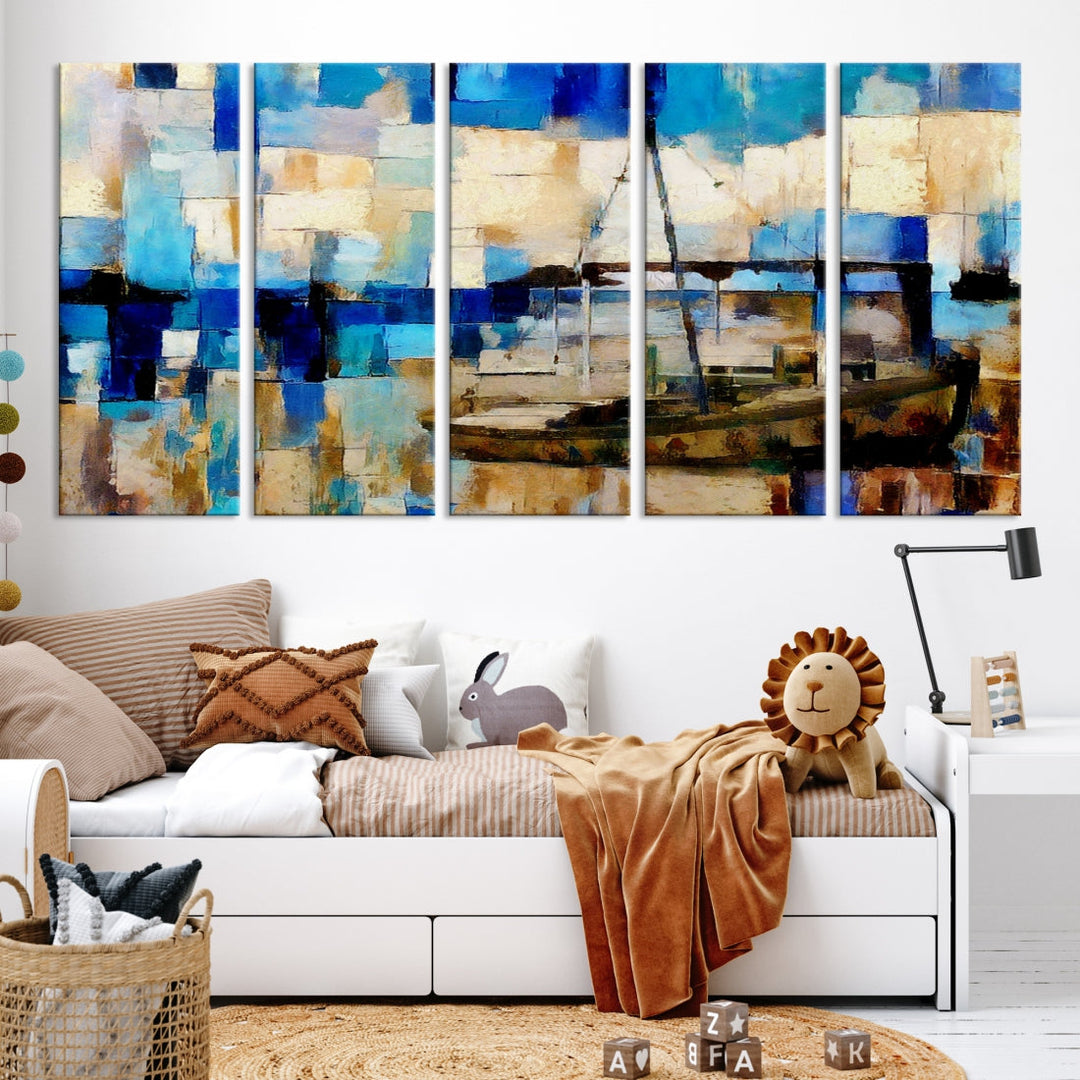 Peinture abstraite de bateau sur toile, impression d'art mural, impression d'art nautique