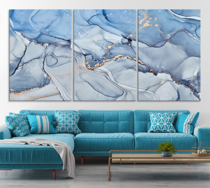 Ice Blue Marble Fluid Effect Wall Art Abstract Canvas Wall Art Print