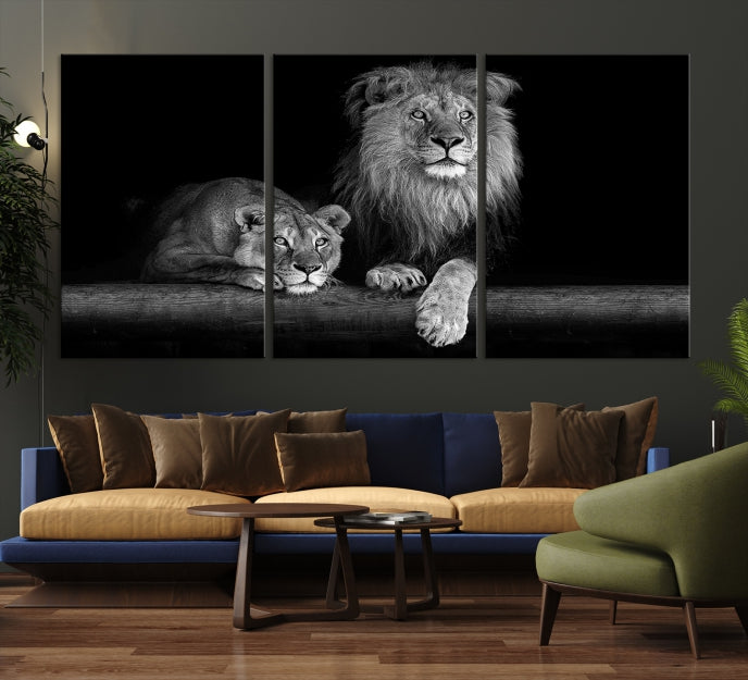 Lienzo decorativo para pared grande con familia de leones