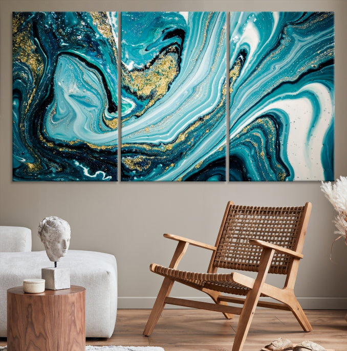 Turquoise Marble Fluid Effect Wall Art Abstract Canvas Wall Art Print