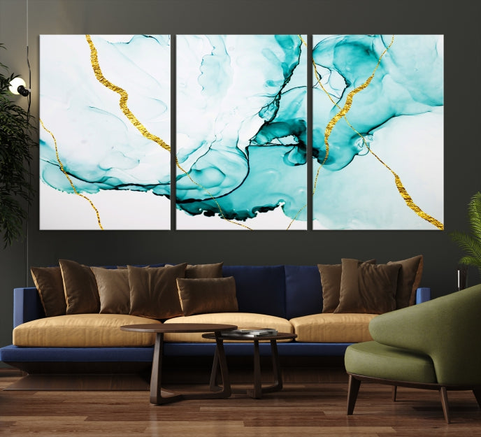 Turquoise Marble Fluid Effect Wall Art Abstract Canvas Wall Art Print