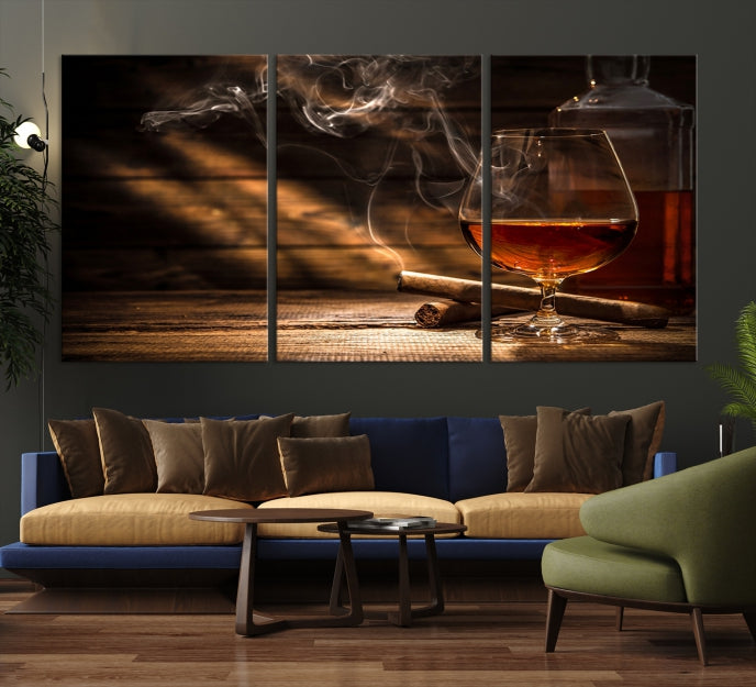 Lienzo decorativo para pared grande con whisky y cigarros