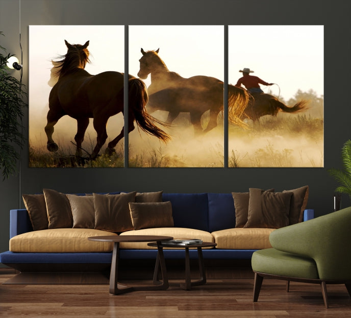 Chevaux et cowboys Wall Art Impression sur toile