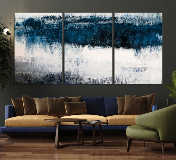 Impression d’art mural sur toile abstraite bleu marine et blanc