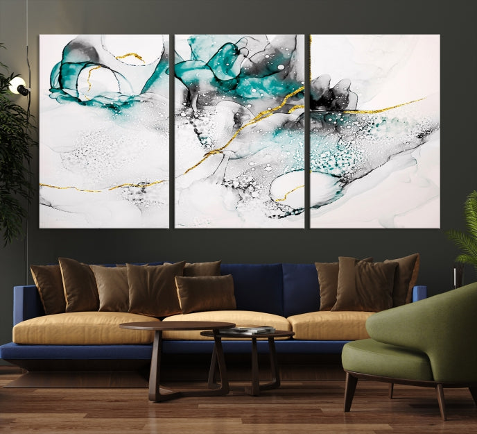 Green Marble Fluid Effect Wall Art Abstract Canvas Wall Art Print