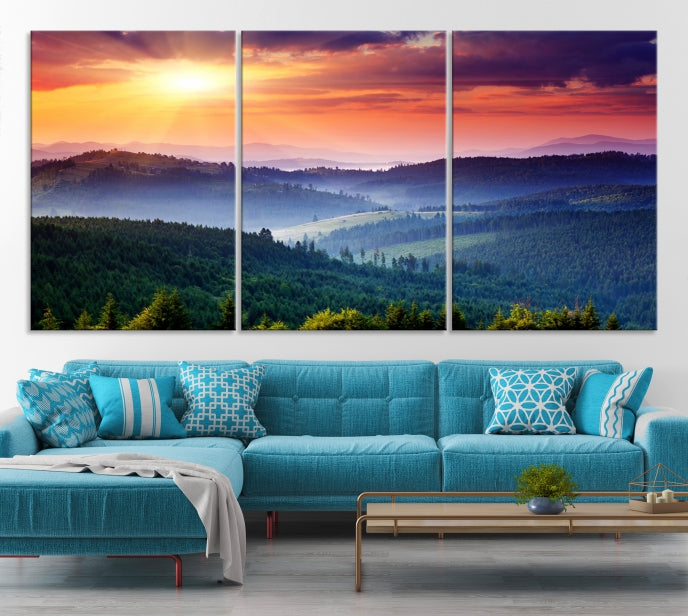 Mountain and Sunset Wall Art Canvas Print