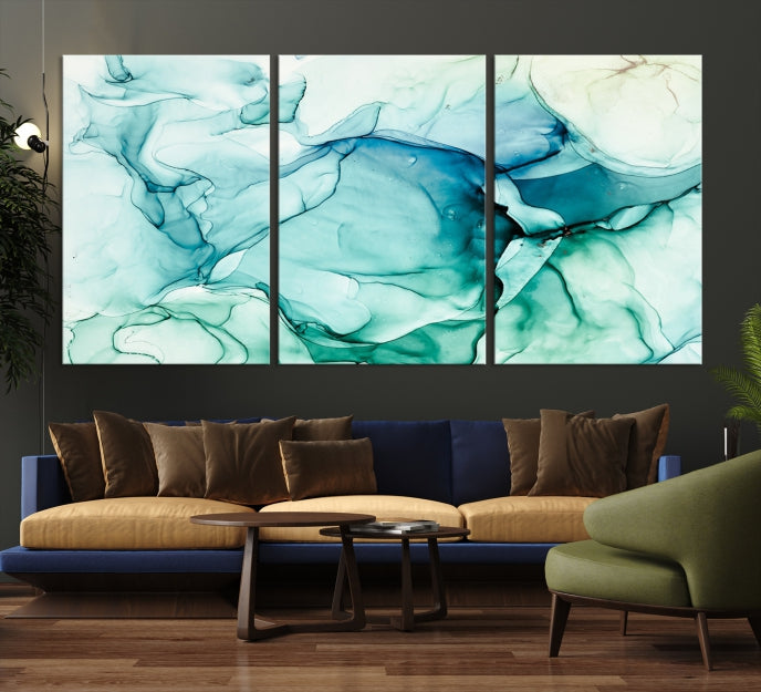 Turquoise Marble Fluid Effect Wall Art Abstract Canvas Wall Art Print